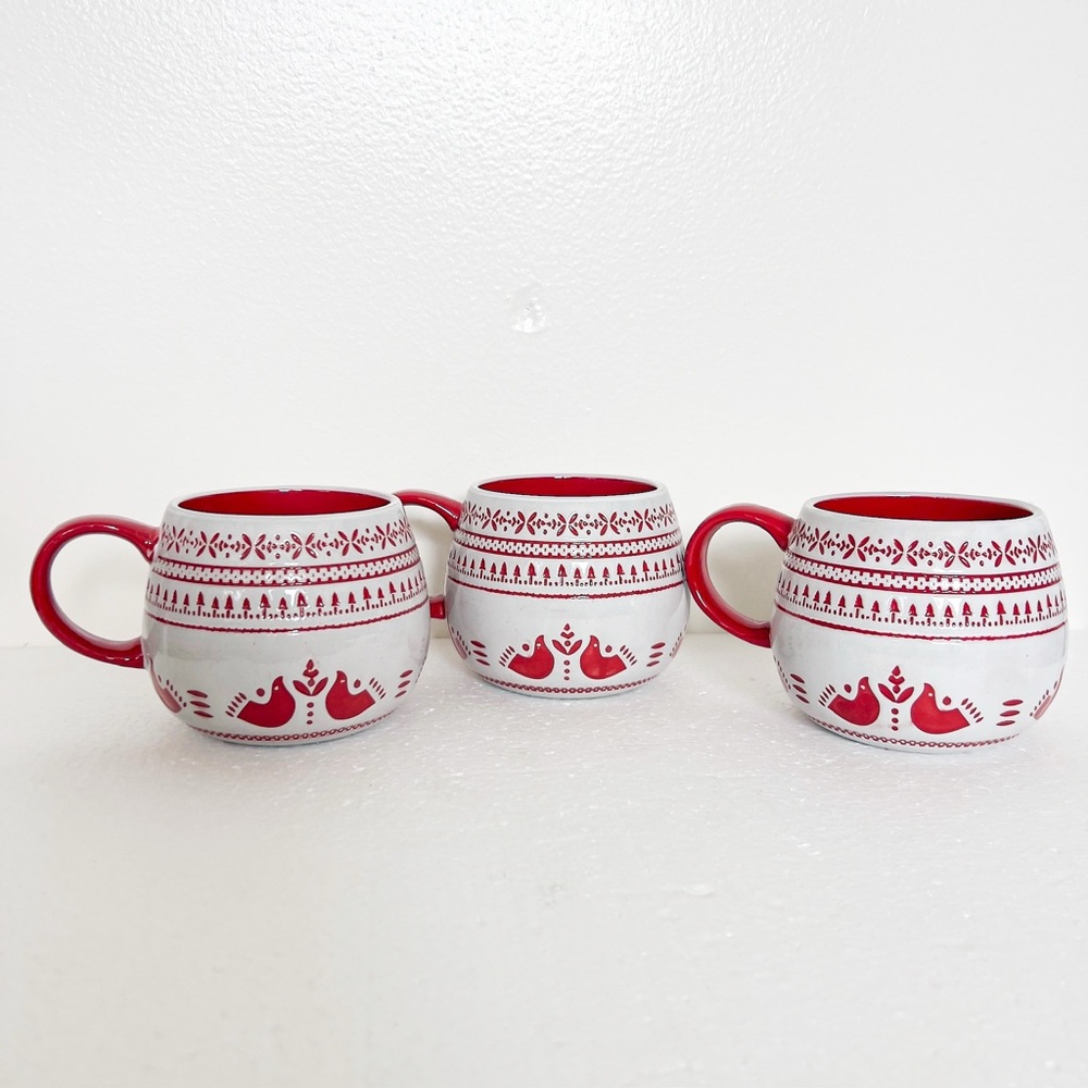 Hearth & Hand with Magnolia Nordic Christmas Fair Isle Stoneware Mug Set of 3 - Picture 3 of 4